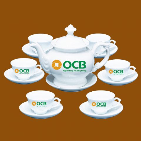 Bộ ấm Bát Tràng trà quà tặng in logo OCB