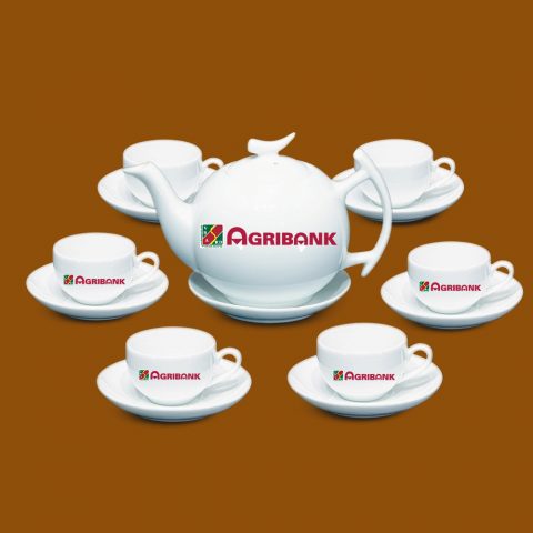 Bộ ấm trà Bát Tràng quà tặng in logo Agribank