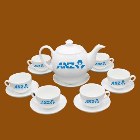 Bộ ấm trà Bát Tràng quà tặng in logo Anzbank