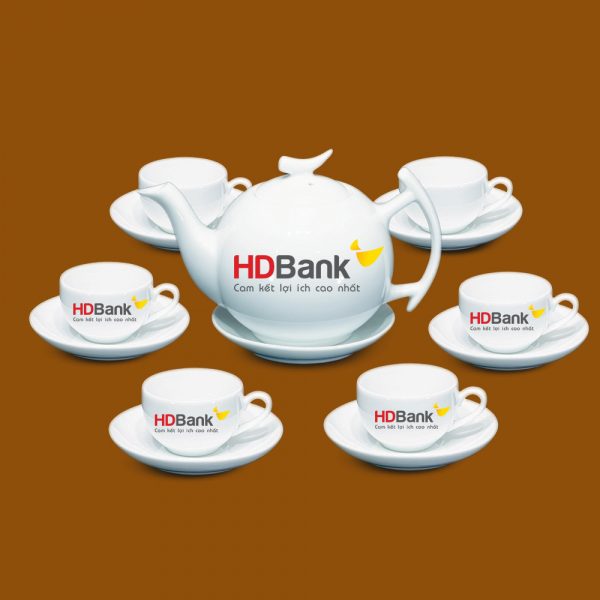 Bộ ấm trà Bát Tràng quà tặng in logo HD Bank