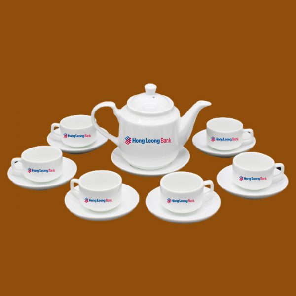 Bộ ấm trà Bát Tràng quà tặng in logo HongLeong Bank