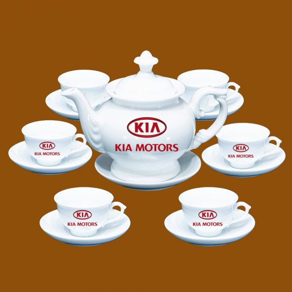 Bộ ấm trà Bát Tràng quà tặng in logo Kia Motors