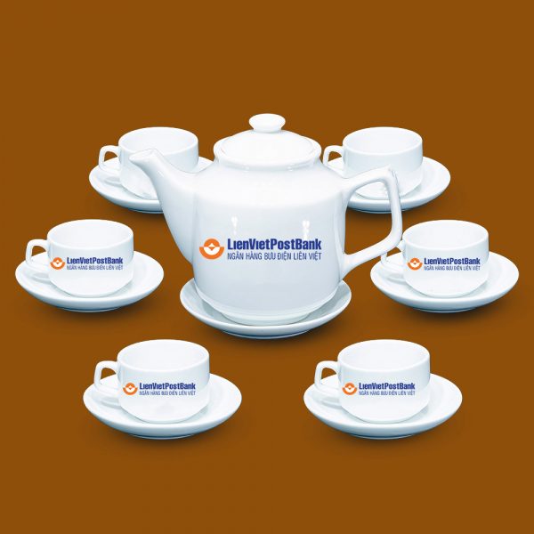 Bộ ấm trà Bát Tràng quà tặng in logo LienVietPostBank