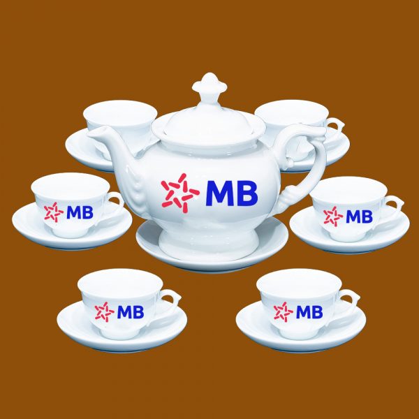 Bộ ấm trà Bát Tràng quà tặng in logo MB Bank