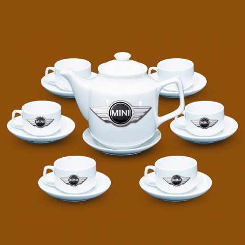 Bộ ấm trà Bát Tràng quà tặng in logo Mini Cooper
