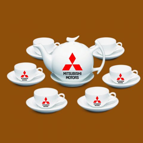 Bộ ấm trà Bát Tràng quà tặng in logo Mitsubishi Motors