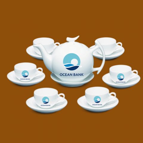 Bộ ấm trà Bát Tràng quà tặng in logo Ocean Bank