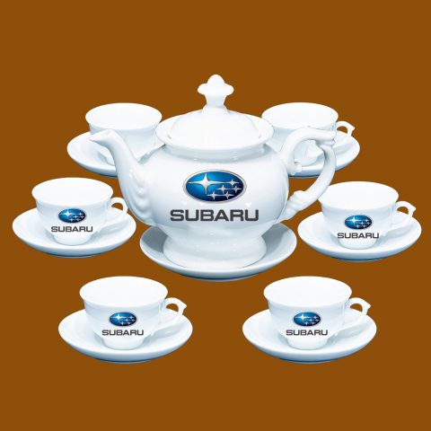 Bộ ấm trà Bát Tràng quà tặng in logo Ôtô Subaru