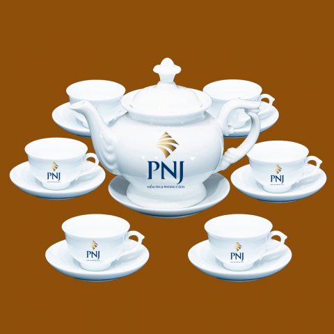 Bộ ấm trà Bát Tràng quà tặng in logo PNJ