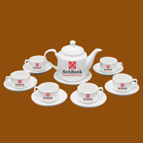 Bộ ấm trà Bát Tràng quà tặng in logo SeAbank