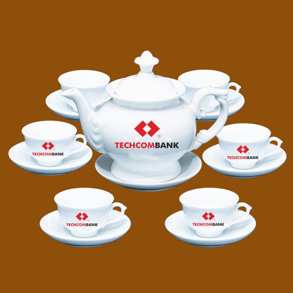 Bộ ấm trà Bát Tràng quà tặng in logo Techcombank