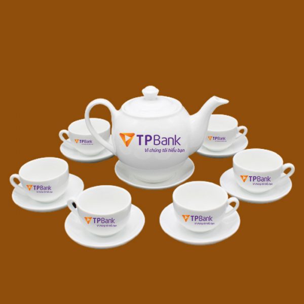 Bộ ấm trà Bát Tràng quà tặng in logo TP Bank