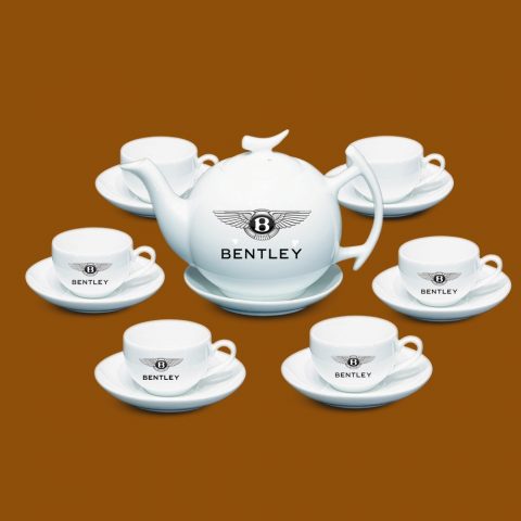 Bộ ấm trà trắng quà tặng in logo Bentley