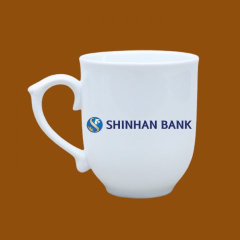 Ly sứ quà tặng Bát Tràng trắng in logo Shinhan Bank