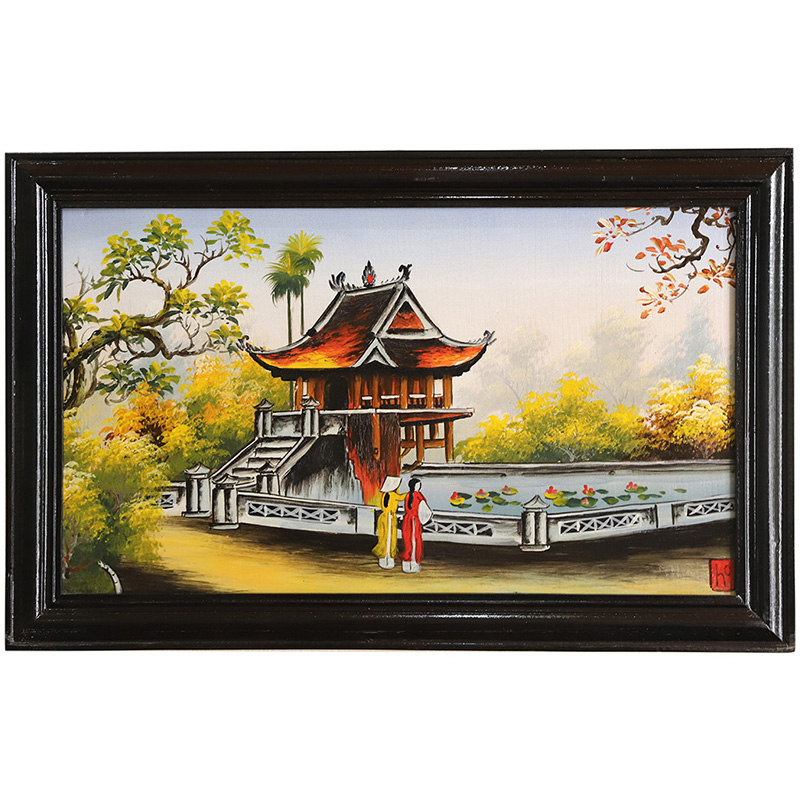 Tranh sứ Bát Tràng vẽ phong cảnh chùa một cột kích thước 95x55cm - Gốm  Phong Thủy Tiên Anh Bát Tràng