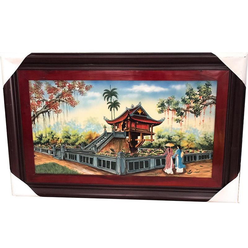 Tranh sứ vẽ phong cảnh chùa một cột Hà Nội kích thước 135x88cm - Gốm Phong  Thủy Tiên Anh Bát Tràng